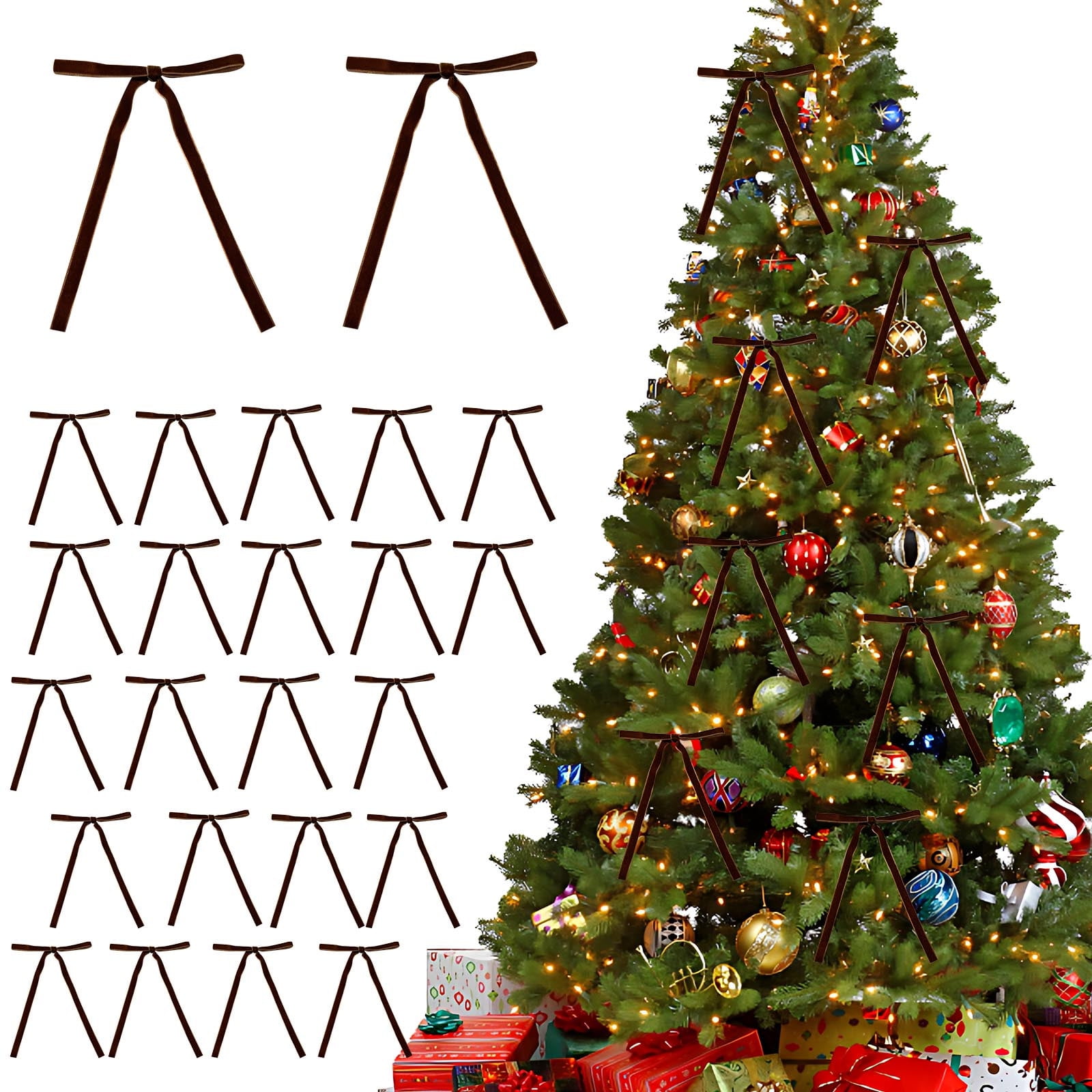 24Pcs Velvet Christmas Tree Bow Decoration