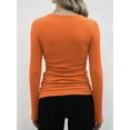 thumbnail image 4 of Womens Ribbed Long Sleeve Crewneck Casual Slim Basic Shirts Fitted Knit Tops Orange Color XXL, 4 of 6