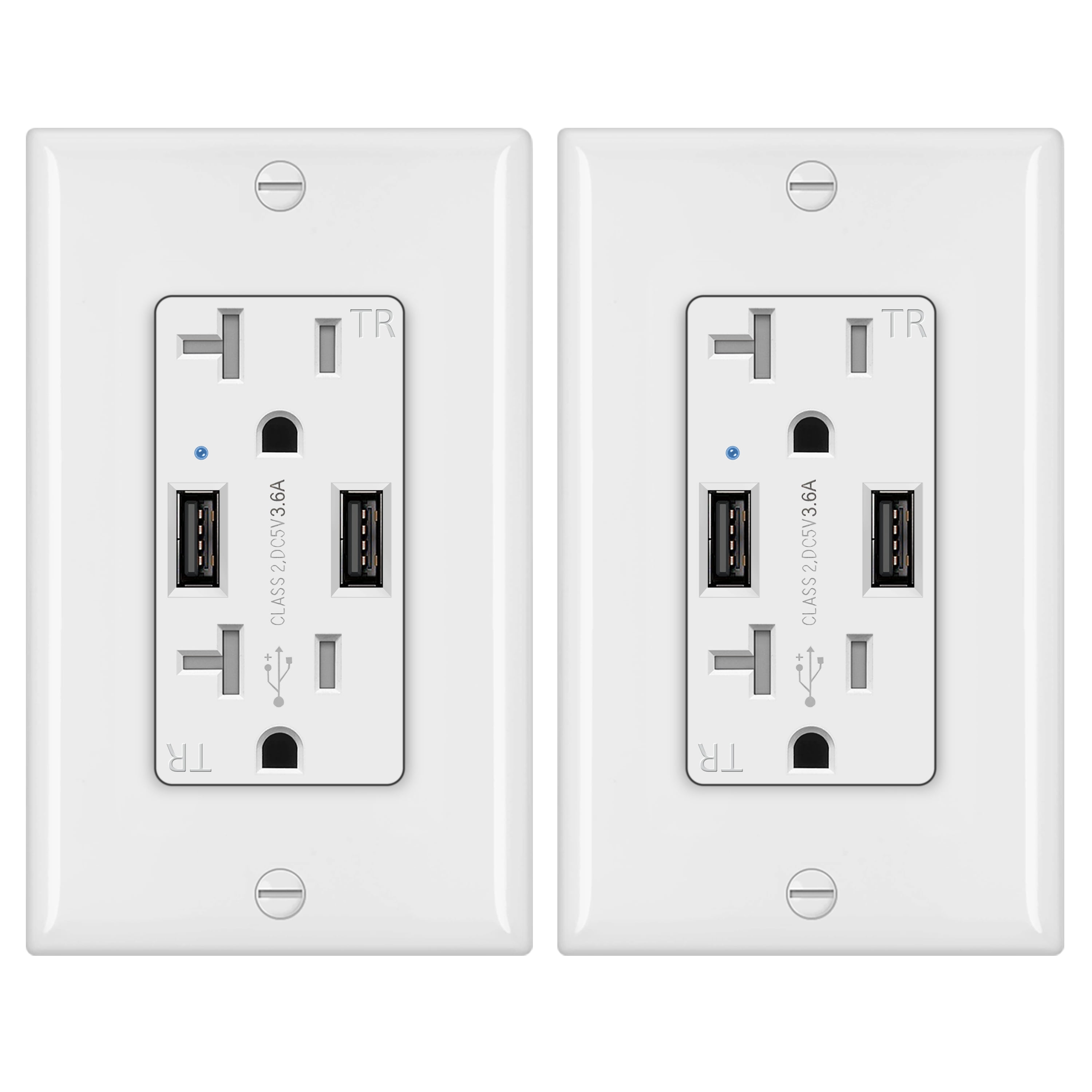 [2 Pack] BESTTEN 3.6A Dual USB Receptacle Outlet with 20 Amp AC Outlets