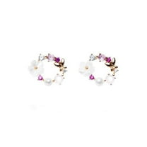 Fiaya Women Wreath Butterfly Flower Stud Earrings, Cute Sweet Crystal Floral Statement Earrings, Creative Jewelry Gifts for Women (B)