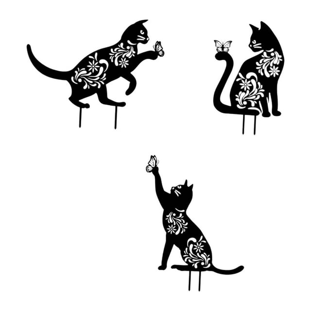 3 estacas de jardín con forma de animal, siluetas, estatuas, fácil instalación. Gatos