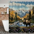thumbnail image 2 of Fall Deer Shower Curtain, Autumn Farmhouse Cabin Forest Wildlife Animal Moose Shower Curtain, Country Natural Scenery Hunting Waterproof Fabric Bathroom Accessories Set with Hooks,70X70IN, 2 of 6