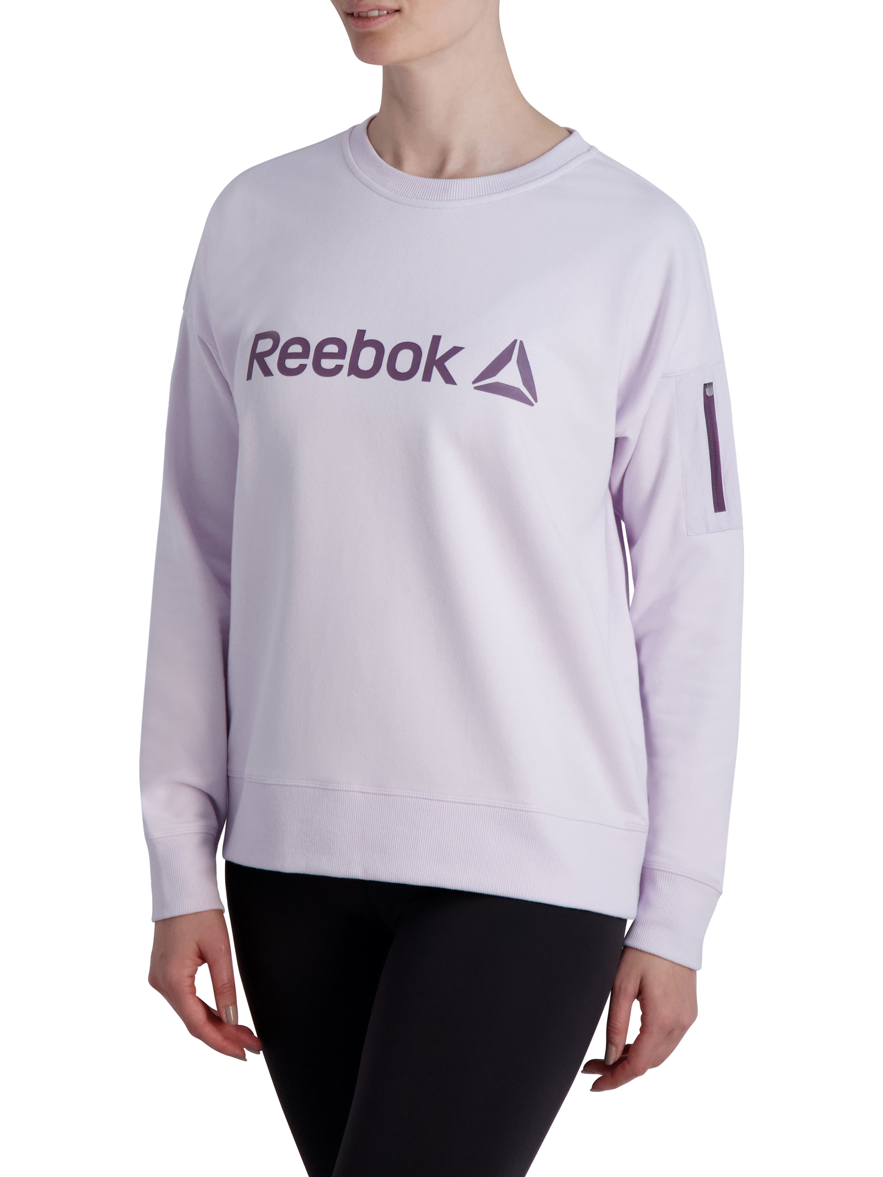 Reebok Women's up Crewneck Sweatshirt with Woven Zippered Arm Pocket - Walmart.com