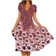 thumbnail image 2 of ICHUANYI Clearance Women's Summer Flower Printing Short Sleeve V Neck Lace Splicing Dresses Fashion Full Skirt Dress(Wine, L) ICHUANYI WER2023080900939, 2 of 6