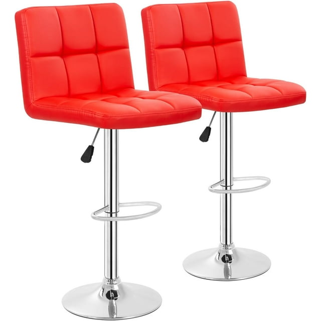 BestOffice of 2 Counter Leather Outdoor Dining Chair Stools Swivel Height, Red