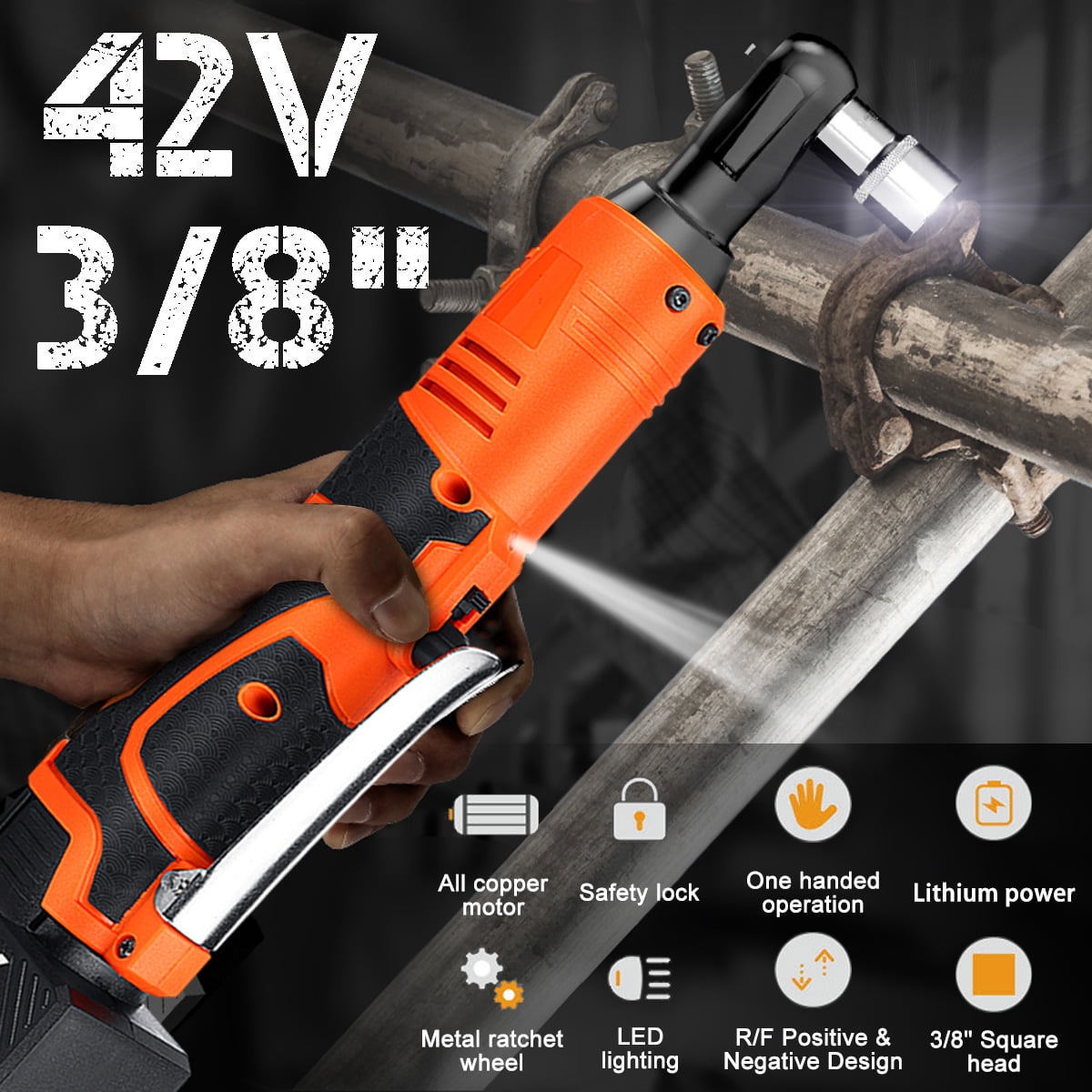 3/8'' 42V 90Nm Electric Ratchet Wrench With LED Lighting 8000mAh