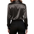 thumbnail image 3 of Gustave Women's Satin Silk Blouses Long Sleeve Button Down Shirts Dressy Business Casual Work Tunic Tops - Black, S, 3 of 6