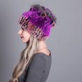 thumbnail image 3 of Contrast Color Furry Hat for Women  Winter Beanie with Patchwork, 3 of 4