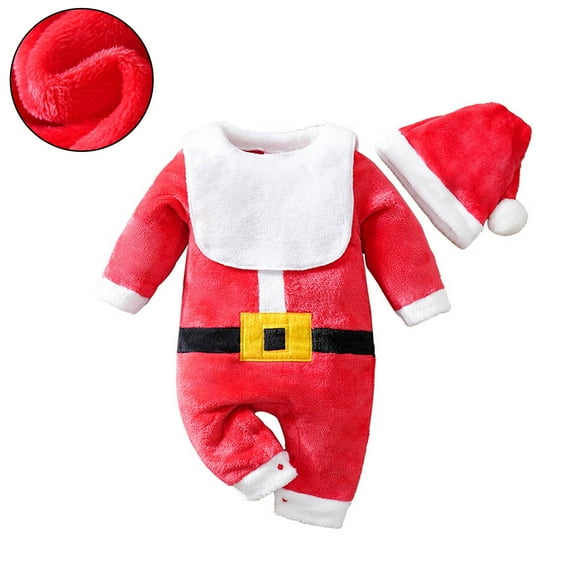 Santa Claus Outfit for Baby Boy Long Sleeve Santa Bodysuit Hat Set Party Dress Boy Christmas Outfit 0-3 Months