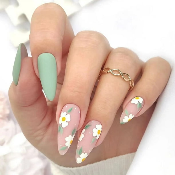24 Uds. De uñas postizas de cabeza ovalada, uñas postizas artificiales de almendra rosa con pegamento, puntas de uñas de cobertura completa, herramientas de manicura DIY Tan Jianjun unisex