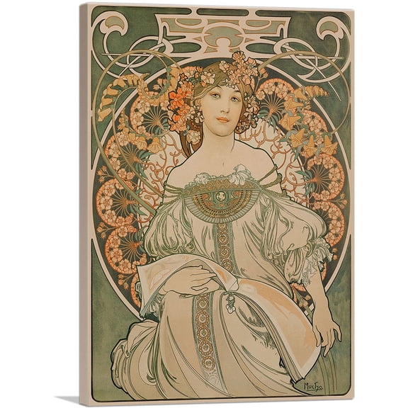 ARTCANVAS Champenois Imprimeur-Editeur - Green 1897 Canvas Art Print by Alphonse Mucha - Size: 26" x 18" (0.75" Deep)