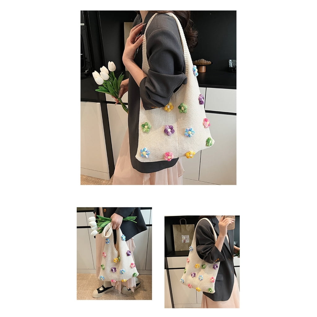 Aurgiarme Elegant Floral Pattern Shoulder Bag Lightweight And Practical Knitted Crochet Bags For Everyday Use And Easy Pairing