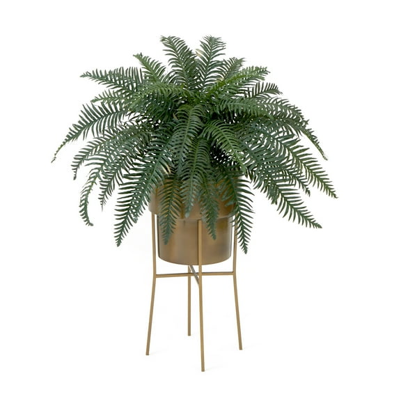 Nearly Natural 34in. Artificial River Fern Plant in Metal Planter with Stand DIY KIT, Green