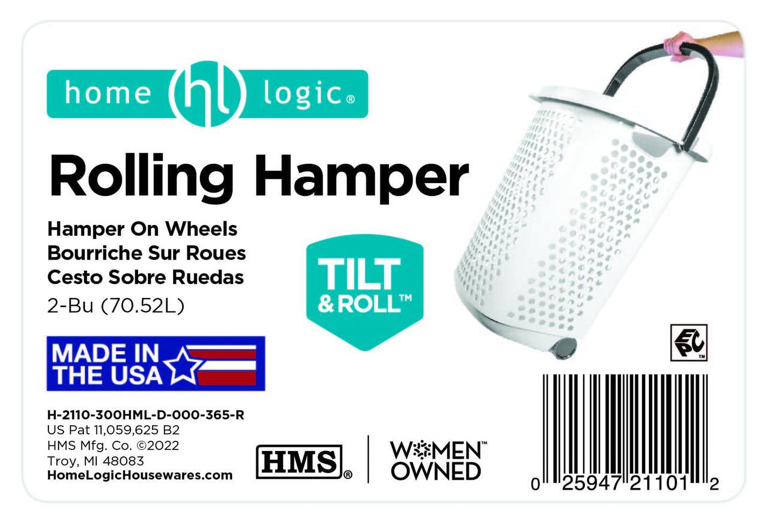 Home Logic 2 Bushel Rolling Laundry Hamper, White photo 2