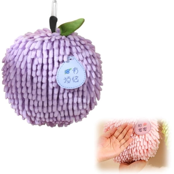 Hanging Hand Towels for Bathroom,Fuzzy Chenille Hand Towel Ball,Kitchen Hand Towels with Hanging Loops(Purple)