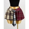 thumbnail image 7 of Multicolor Plaid Patchwork A-Line Flared Mini Skirt With Tie Detail, 7 of 7