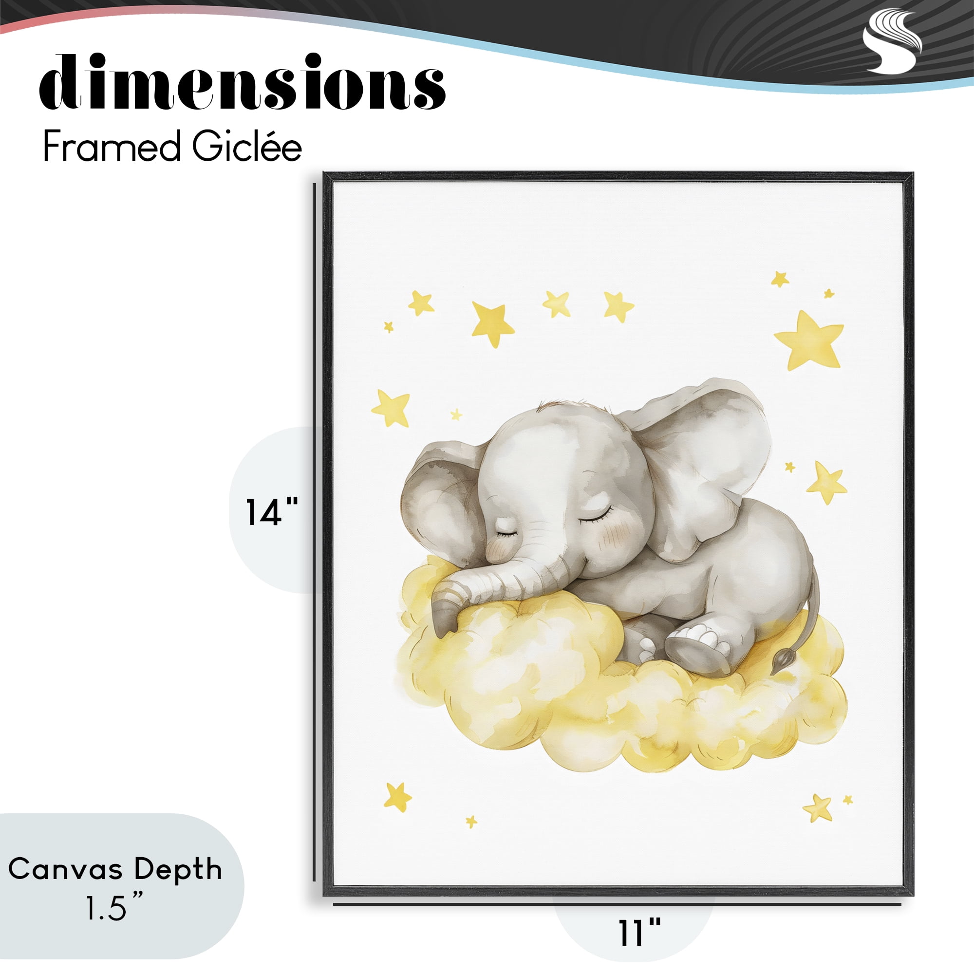 Stupell Industries Sleeping Elephant on Yellow Cloud Black Framed Giclee Art, design by LSR Design Studio