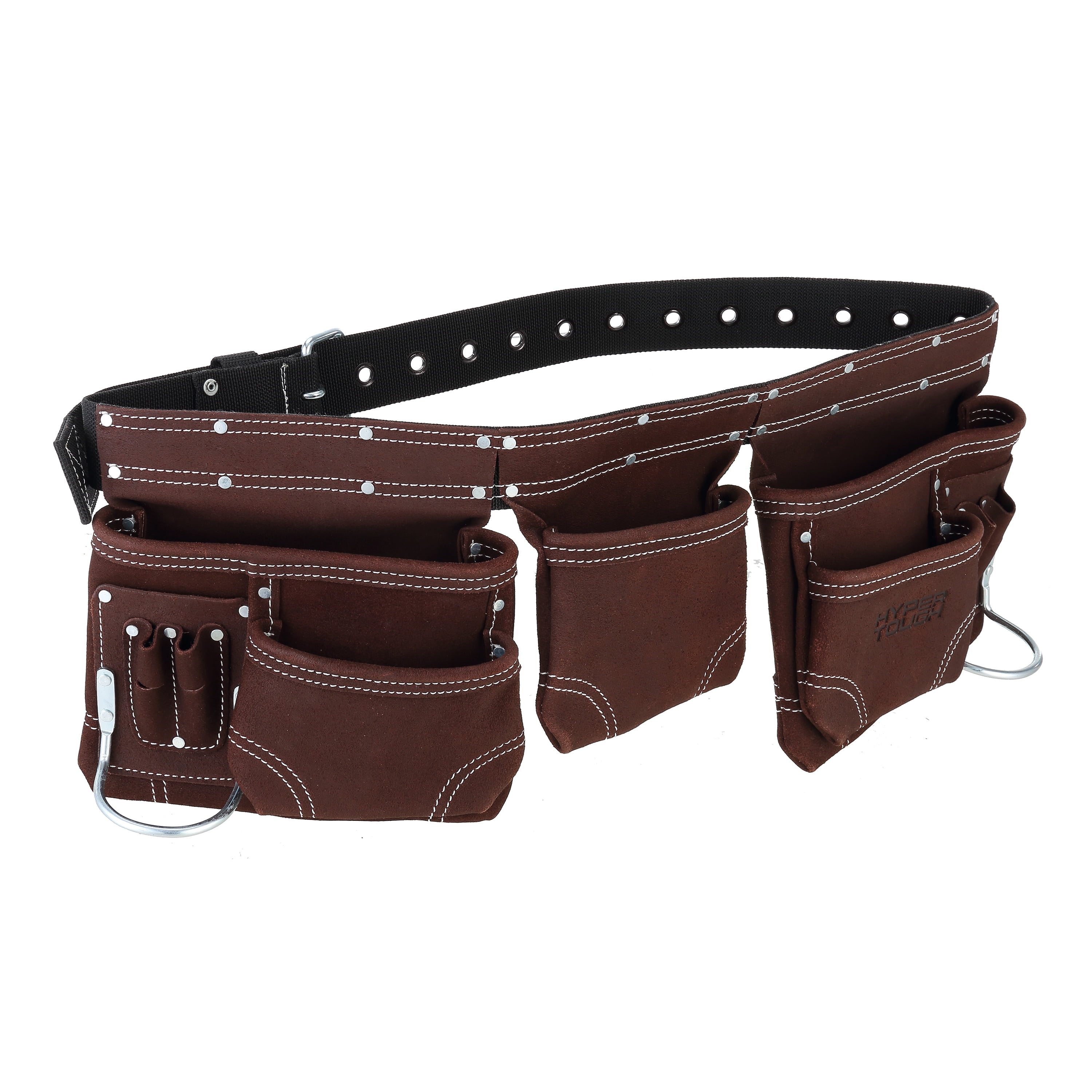 Hyper Tough 11-Pocket Double-Stitched Suede Brown Leather Tool Belt