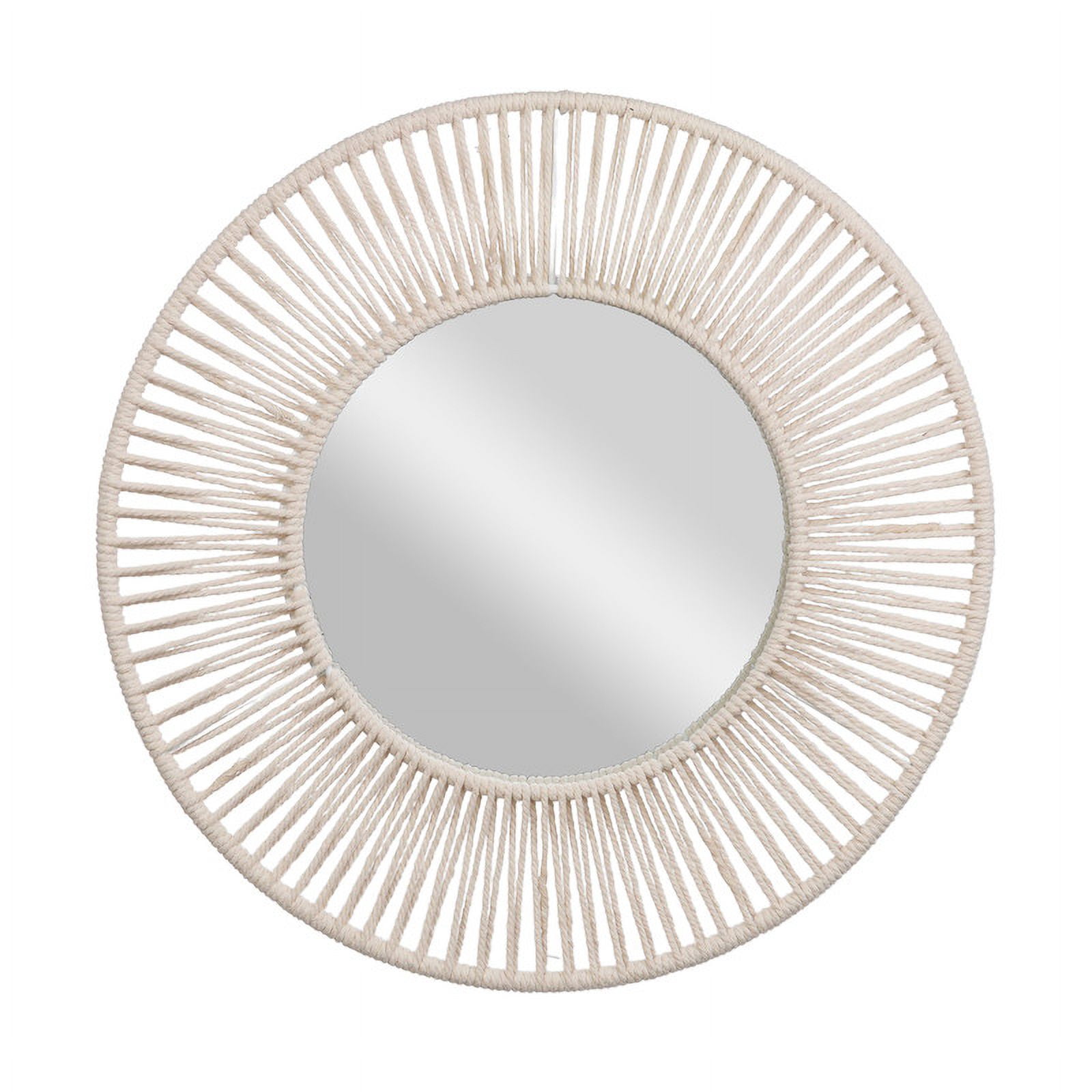 Liliana White Bamboo Round Boho Wide Frame Wall Mirror