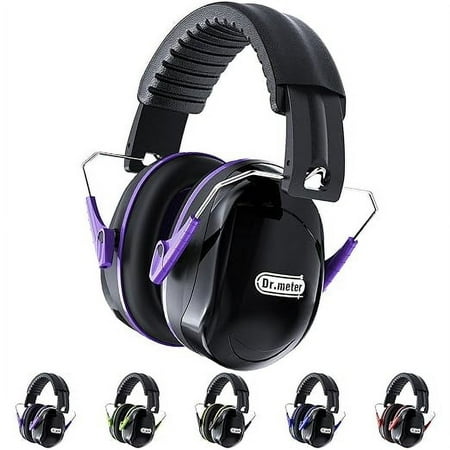 Dr.meter Hearing Protection Ear Muffs 28dB Noise Reduction Safety Earmuffs with Adjustable Headband Ear Defenders for DIY Shooting Mawing Lawn or Hunting Storage Bag Included-Black & Purple