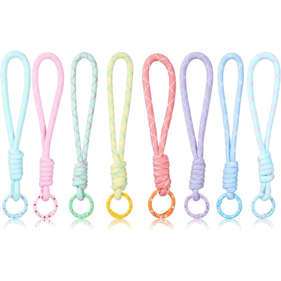 for 8 Pcs Colorful Rope Keychain, Handmade Braided Wristlet for Women, Car Key, Wallet & Purse Accessories - 8 Colors