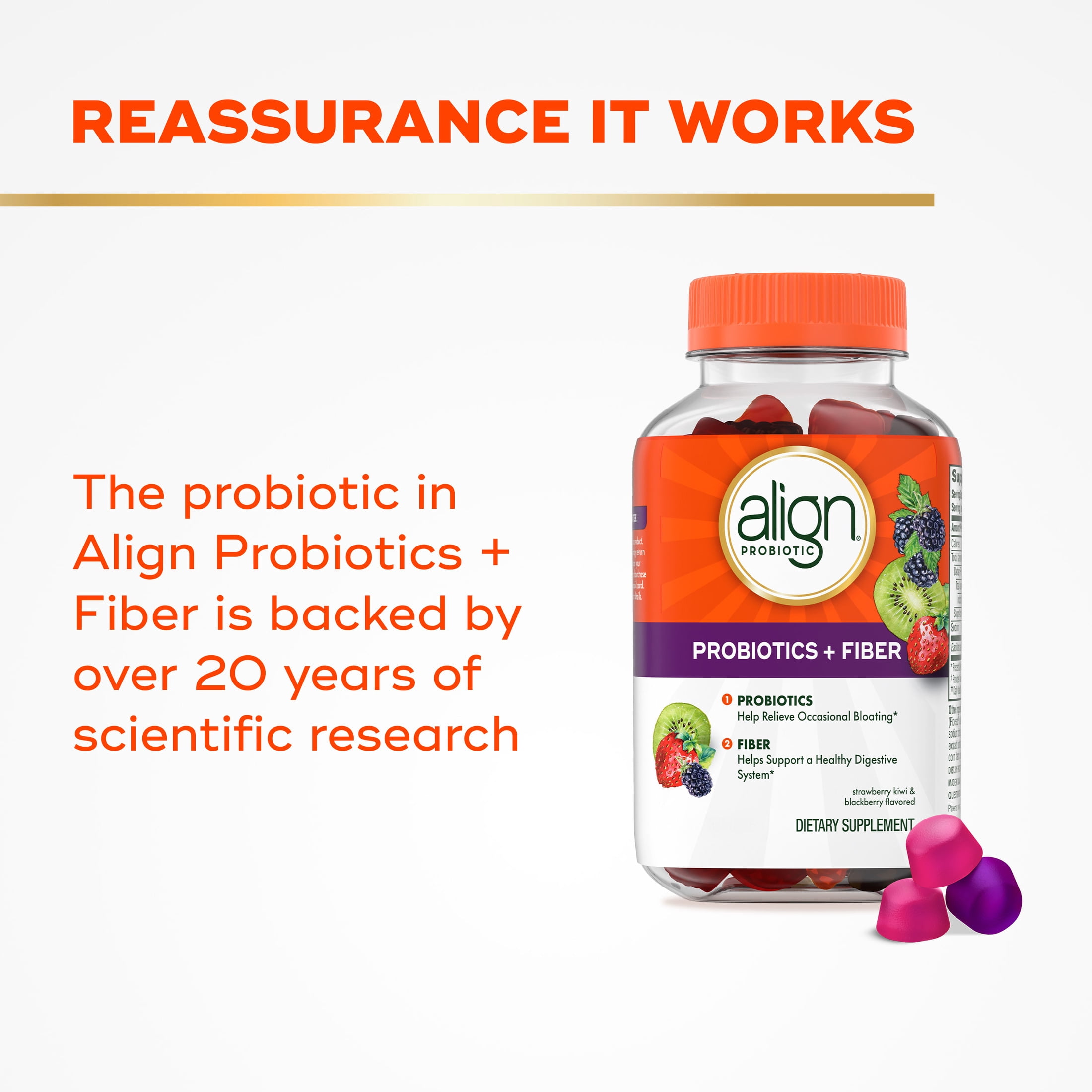 Align Probiotics + Fiber Gummies, Probiotic for Digestive Health, 60 Count