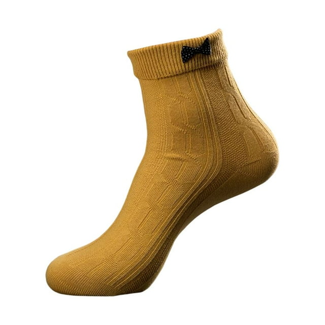 Sonducket 1 par de calcetines de mujer, calcetines decorativos de algodón con lazo en los tobillos, calentador de pies informal de Color sólido, Medias Amarillo Sonducket AP013614-05
