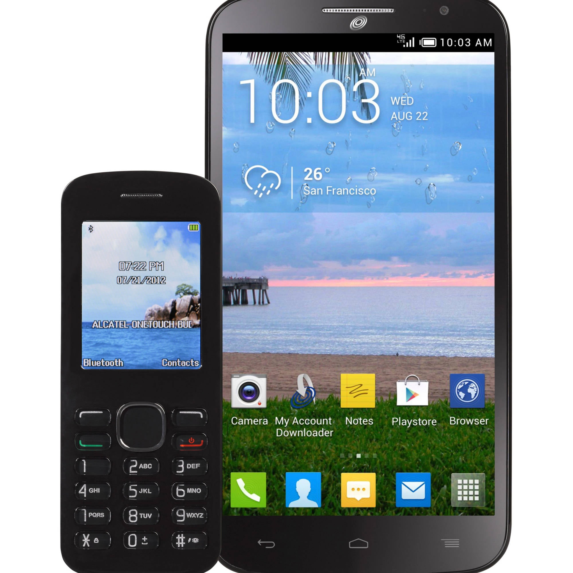 What are some examples of cell phones offered by Alcatel?