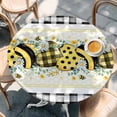 thumbnail image 2 of Bee Daisy Round Tablecloth, Fitted Table Cover with Elastic for 36"-44" Round Tables, Eucalyptus Leaves Botanical Love Plaid Table Cloth Outdoor Indoor Dinning Party Waterproof Tablecloths, 2 of 7