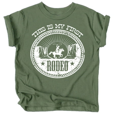 

My First Rodeo 1st Birthday T-Shirts for Baby Girls and Boys First Birthday Outfit White on Military Green Shirt 18 Months