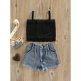 thumbnail image 2 of hirigin Kid Girl Short Pants Outfits, Sleeveless Solid Color Lace Sling Tops + Tassel Hem Shorts Set, 2 of 8