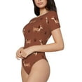 thumbnail image 2 of Daiia Dachshund Dog Puppy print Women's Crew Neck Short Sleeve Bodysuit Fashion Tops Fit Casual Basic Extender Bodysuit-, 2 of 9