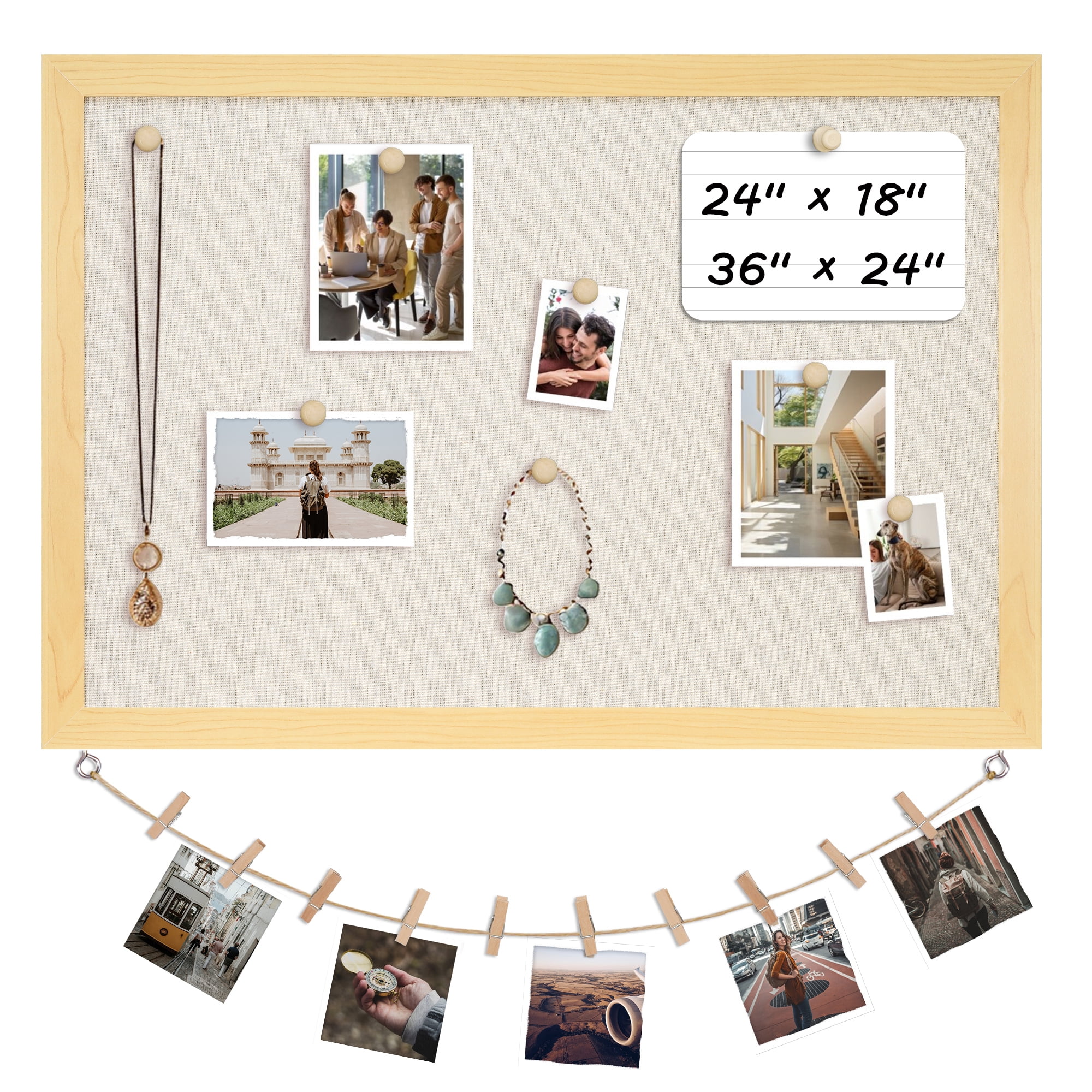 DOLLAR BOSS Bulletin Linen Board for Wall Bulletin Board 18"x 24" Double Sided Decorative Hanging Pin Board, Wood Frame Cork Board Light Bulletin Boards for Wall Decor for Home Kitchen Office