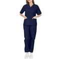 thumbnail image 2 of Resivox Women Scrubs Sets Plus Size Nursing Scrubs Stretchy V Neck Scrub Tops and Pants Medical Scrub Sets Scrub Joggers Uniformes De Enfermeras De Mujer Navy 2XL, 2 of 4