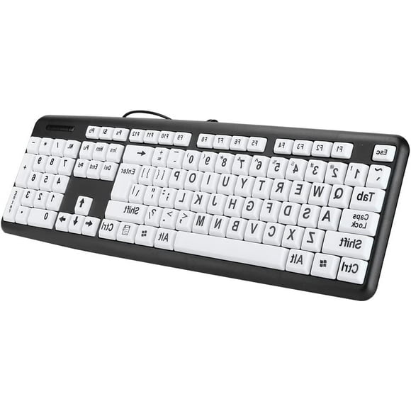 AVEKI 104 Keys Large Key Keyboard Black Low Vision Keyboard USB Wired Computer Keyboard Old People Keyboard with White Large Print Keys for Elderly Seniors Visually Impaired(Black) A0513