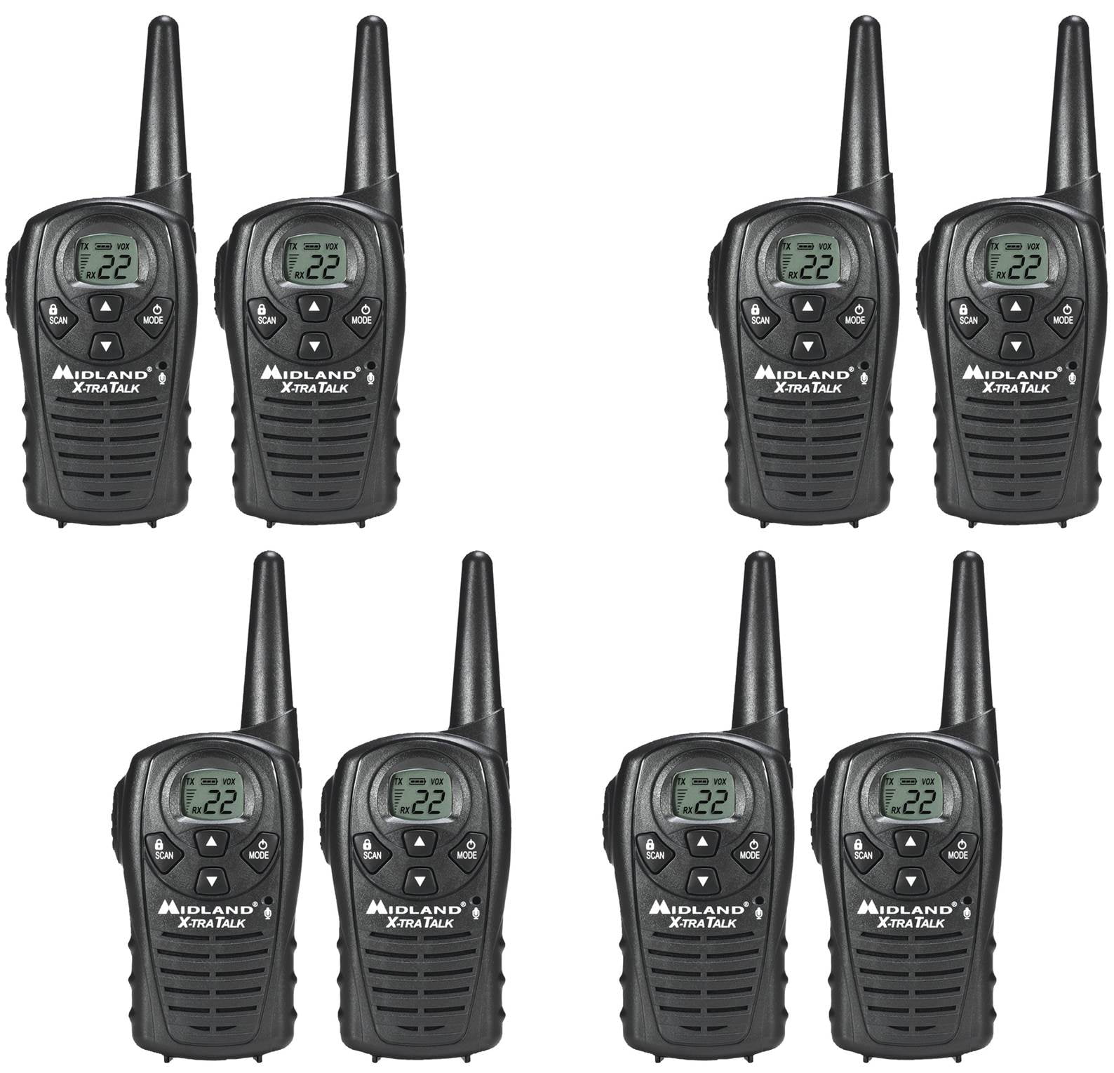 Midland Xtra Talk 8 PACK Handheld Two Way Radio 18 Mile Walkie Talkie