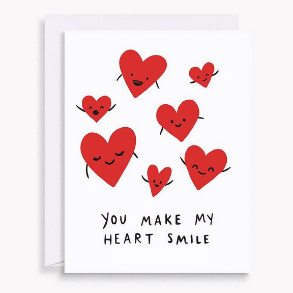 You Make My Heart Smile Card – Cute Red Heart Design – Perfect for Valentine's Day, Birthdays, or Just Because – Includes Envelope – Blank Inside for Personal Messages