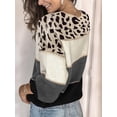 thumbnail image 5 of Female Oversized Knit Sweater, Casual Long Sleeve Pullover, Fall Winter Top, Leopard Soft Long Sleeve Knitwear Gray S, 5 of 7