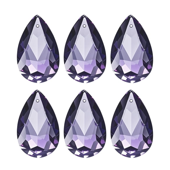 Uxcell K9 Crystal Teardrop Pendants Oval Beads, 6 Pack 38mm Chandelier Prisms Parts Hanging Beads DIY Lamp for Arts Crafts Decoration, Dark Purple