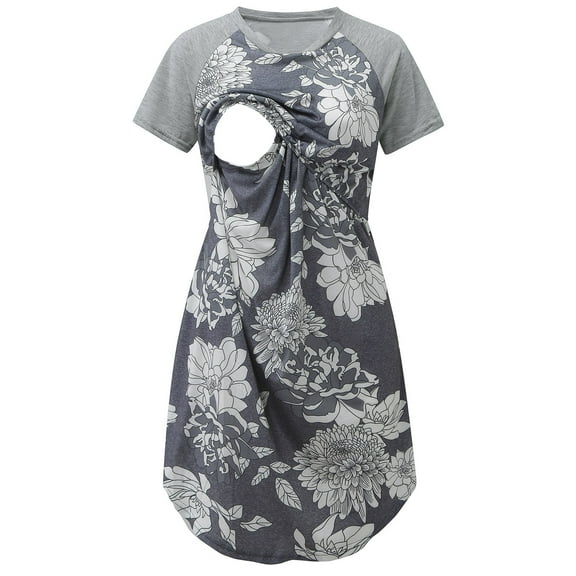 ZTTD Womens Maternity Casual Short Sleeve Nursing Dress Nightdress for Breastfeeding
