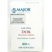 Major Pharmaceuticals DOK Stool Softener Laxative Softgels, 100 Count 2 Pack
