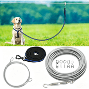 X XBEN Dog Tie Out Cable, 100ft Dog Trolley Runner Cable for Dogs up to 250lbs, Dog Lead for Yard, Camping, Outdoor, with 8 Ft Nylon Bungee Runner, Cable Sling to Protect Trees