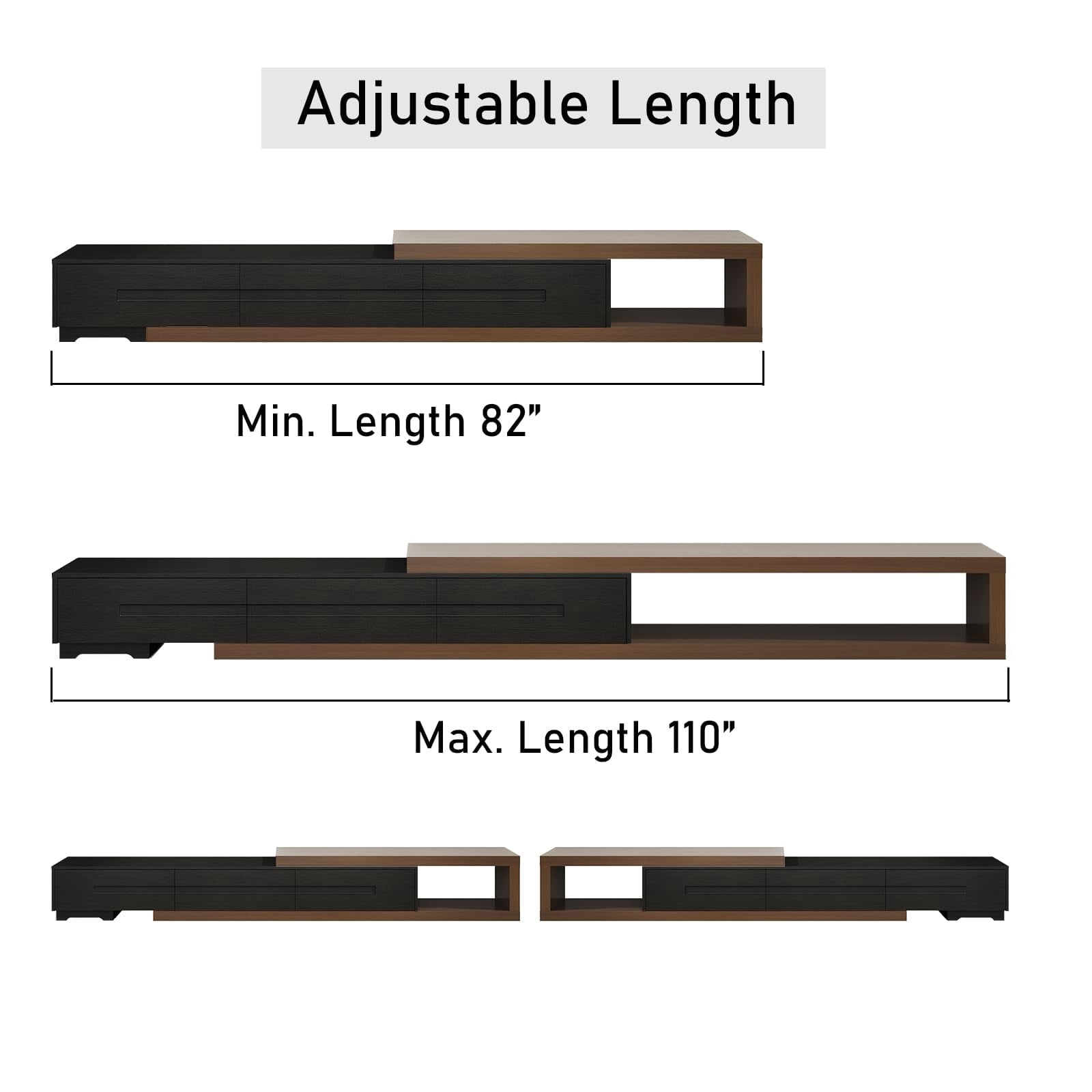 ChVans Extendable TV Stand for 85/100/120 inch TV, 82"-110" Wood Reversible TV Media Console with 3 Drawers, Modern Entertainment Center for Living Room,Bedroom, Black-Walnut