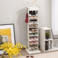 thumbnail image 3 of Gymax Rotated Shoe Rack 9 Tier Wooden Shoe Organizer w/Hooks & Anti-drop Railing White, 3 of 10