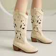 thumbnail image 2 of Mostsola Cowboy Boots for Women Trendy Embroidery Western Boots Hollow out Chunky Heel Mid Calf Boot, 2 of 8