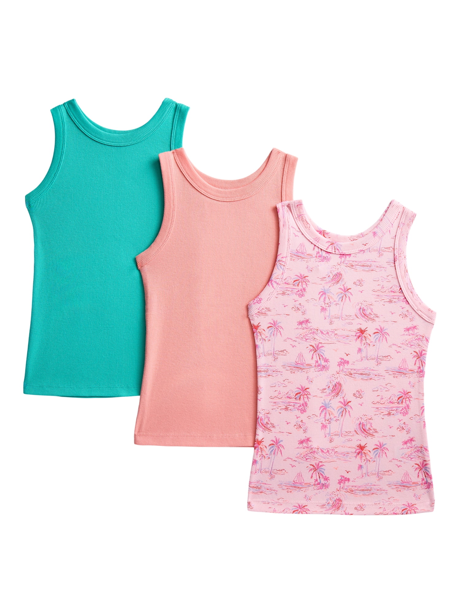 Wonder Nation Girls Ribbed Tank Tops, 6-Pack, Sizes 4-18 & Plus