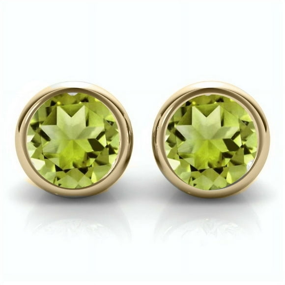 Peridot Bezel Stud Earrings in 14K Gold Plated Round Cut Peridot Jewelry Peridot Studs August Birthstone Earrings Green Stone Jewelry