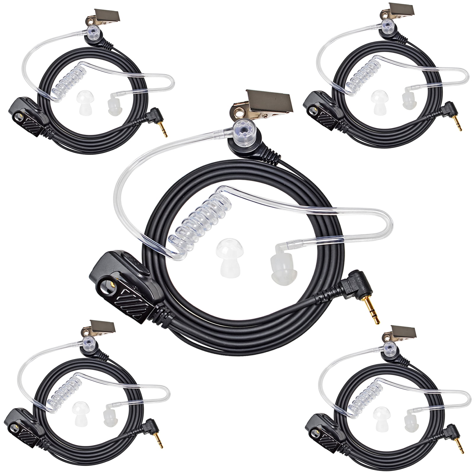 3-Pack Walkie Talkie Earpieces With Mic & PTT For Motorola Radios - D-Shell Earhook, In-Line Microphone