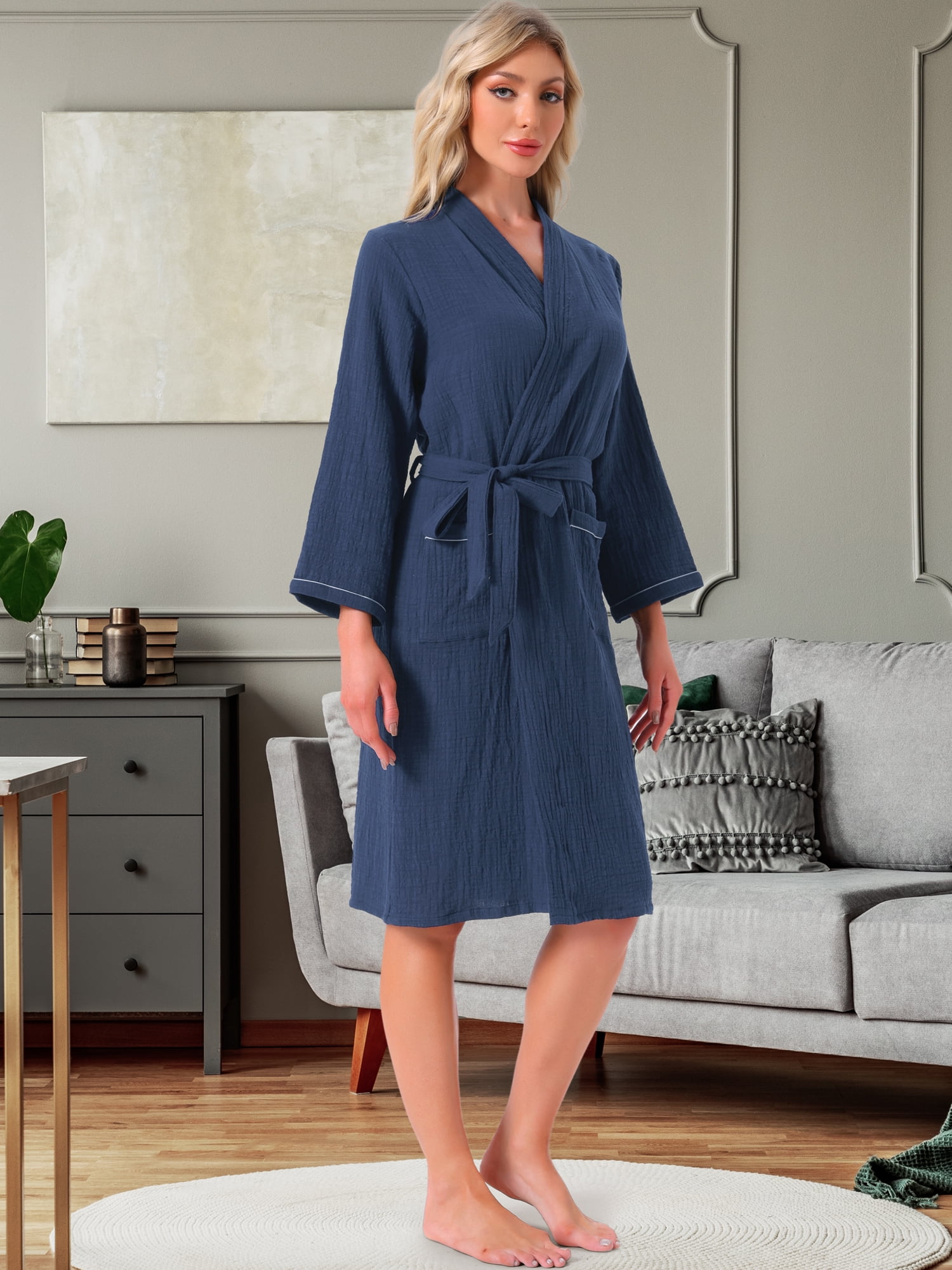 DARING DIVA Women's 100% Cotton Soft Long Sleeves Casual Loungewear S Navy
