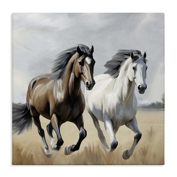 Stupell Industries Wild Run Horse Field Animals Painting Wrapped Canvas Canvas Art Print Wall Art, 17 x 17